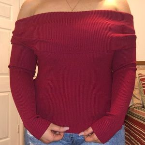 fitted off the shoulder light-weight sweater